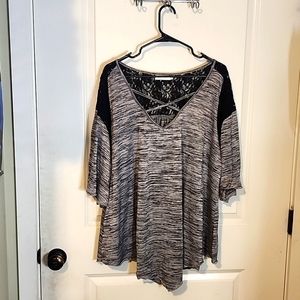 Grey Shirt with black lace. Says Nendu on tag